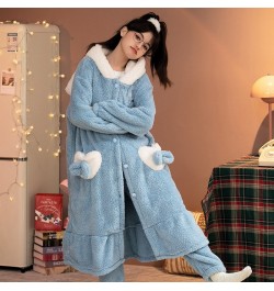 Women Winter Warm Fleece Coral Nightgown Thick Sleepwear Kawaii Cartoon Pajama Homewear Robes Hooded Bathrobe Lounge Wear $28...