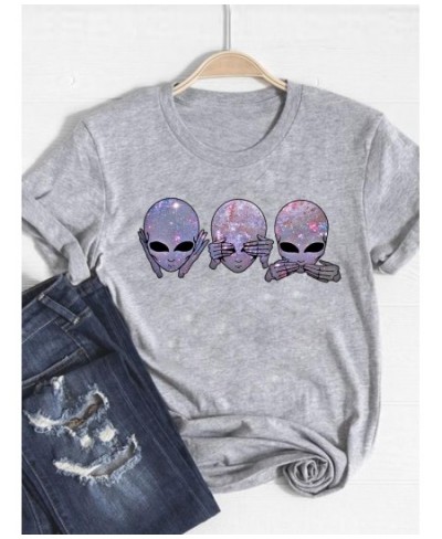 Print T Shirt Short Sleeve Alien Face Trend 90s Summer Clothes Women Clothing Fashion Graphic T-shirt Gray Basic Tee Top $16....