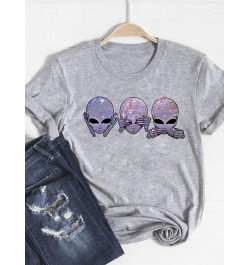 Print T Shirt Short Sleeve Alien Face Trend 90s Summer Clothes Women Clothing Fashion Graphic T-shirt Gray Basic Tee Top $16....