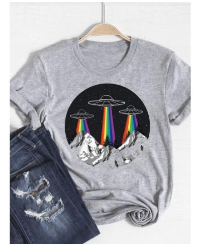 Print T Shirt Short Sleeve Alien Face Trend 90s Summer Clothes Women Clothing Fashion Graphic T-shirt Gray Basic Tee Top $16....