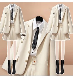 Blazer And Skirts Women Preppy Style Notched Collar Blazer Pleated Solid Color Skirts Female Long Sleeve Shirt Slim Fitting S...