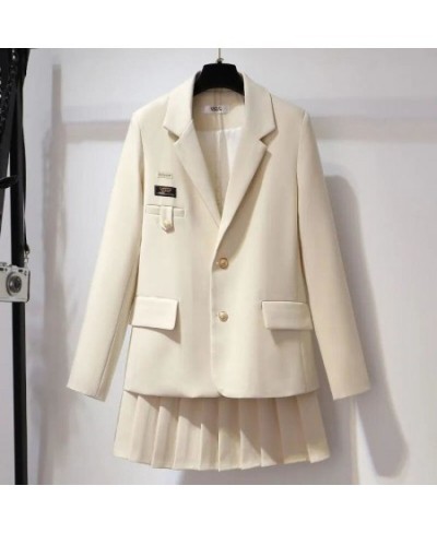 Blazer And Skirts Women Preppy Style Notched Collar Blazer Pleated Solid Color Skirts Female Long Sleeve Shirt Slim Fitting S...