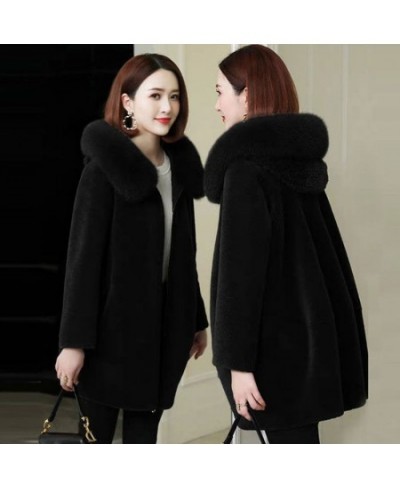 Fashion Thicken Fur Collar Hooded Ladies Blouse 2022 New Winter Imitate Sheep Lamb Fur Loose Piecesgrain Velvet Women's Coat ...