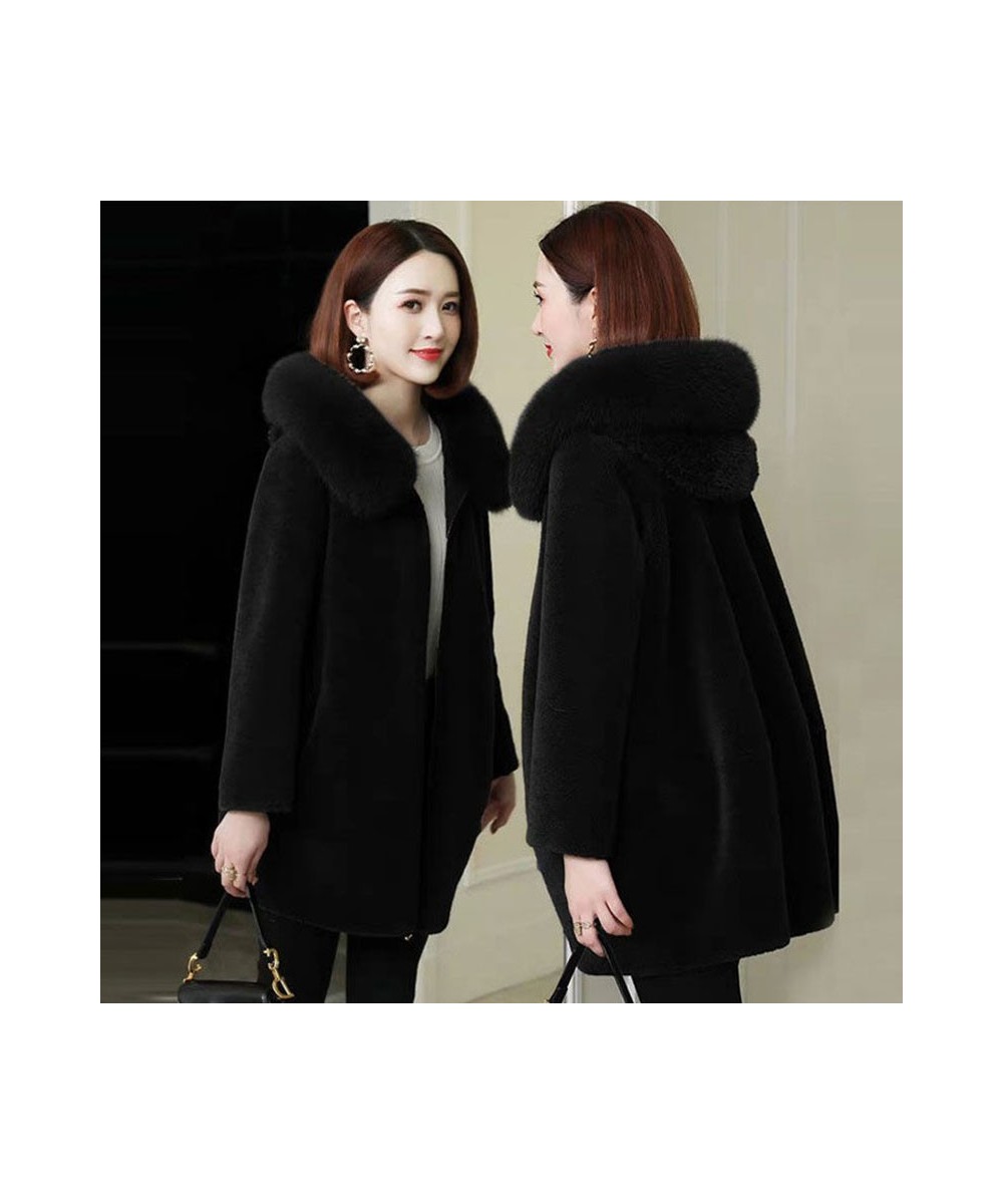 Fashion Thicken Fur Collar Hooded Ladies Blouse 2022 New Winter Imitate Sheep Lamb Fur Loose Piecesgrain Velvet Women's Coat ...