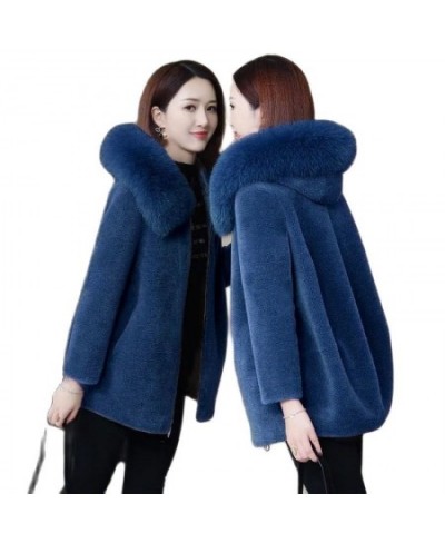 Fashion Thicken Fur Collar Hooded Ladies Blouse 2022 New Winter Imitate Sheep Lamb Fur Loose Piecesgrain Velvet Women's Coat ...