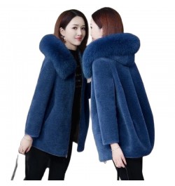 Fashion Thicken Fur Collar Hooded Ladies Blouse 2022 New Winter Imitate Sheep Lamb Fur Loose Piecesgrain Velvet Women's Coat ...