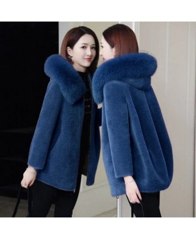 Fashion Thicken Fur Collar Hooded Ladies Blouse 2022 New Winter Imitate Sheep Lamb Fur Loose Piecesgrain Velvet Women's Coat ...