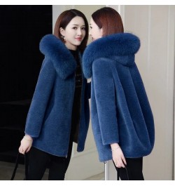 Fashion Thicken Fur Collar Hooded Ladies Blouse 2022 New Winter Imitate Sheep Lamb Fur Loose Piecesgrain Velvet Women's Coat ...