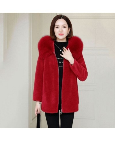 Fashion Thicken Fur Collar Hooded Ladies Blouse 2022 New Winter Imitate Sheep Lamb Fur Loose Piecesgrain Velvet Women's Coat ...