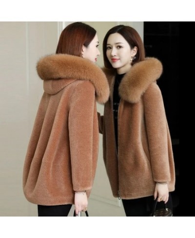 Fashion Thicken Fur Collar Hooded Ladies Blouse 2022 New Winter Imitate Sheep Lamb Fur Loose Piecesgrain Velvet Women's Coat ...