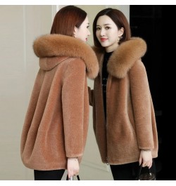 Fashion Thicken Fur Collar Hooded Ladies Blouse 2022 New Winter Imitate Sheep Lamb Fur Loose Piecesgrain Velvet Women's Coat ...