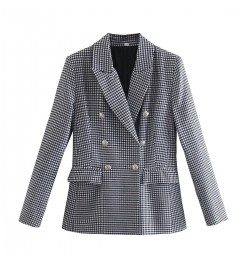 Solid Color Houndstooth Chic Office Lady Blazers For Women Elegant Stylish Coats Women's Long Sleeve Double Breasted Slim $54...