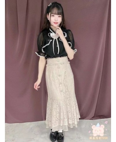 2023 New Japanese Style Rojita Full Lace Skirt Rhinestone Lady Elegant Skirt Casual Summer Fishtail Long Skirt for Women $109...