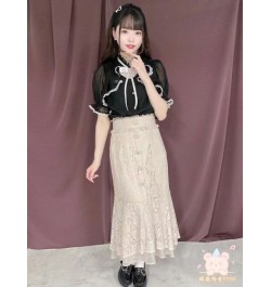 2023 New Japanese Style Rojita Full Lace Skirt Rhinestone Lady Elegant Skirt Casual Summer Fishtail Long Skirt for Women $109...