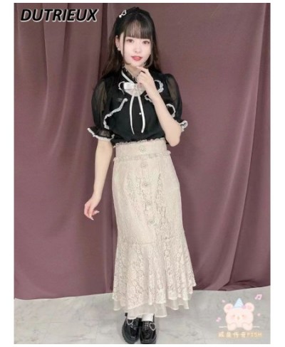 2023 New Japanese Style Rojita Full Lace Skirt Rhinestone Lady Elegant Skirt Casual Summer Fishtail Long Skirt for Women $109...