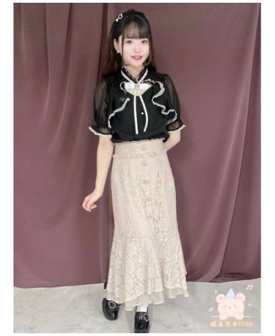 2023 New Japanese Style Rojita Full Lace Skirt Rhinestone Lady Elegant Skirt Casual Summer Fishtail Long Skirt for Women $109...