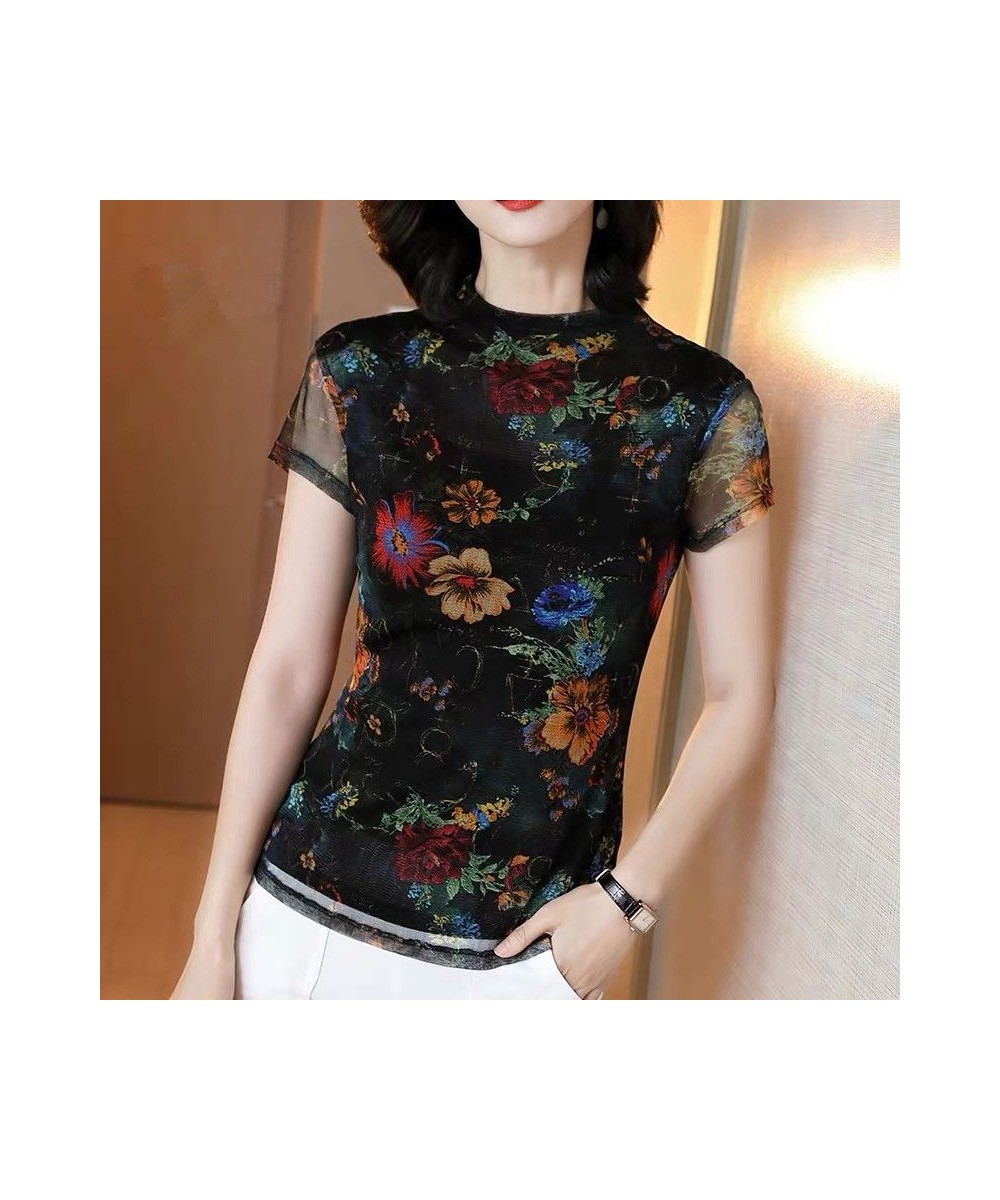 Vintage Printed Spliced Gauze Floral T-Shirt Women's Clothing 2023 Spring New Oversized Casual Pullovers Office Lady Tee Shir...