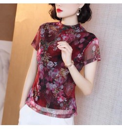 Vintage Printed Spliced Gauze Floral T-Shirt Women's Clothing 2023 Spring New Oversized Casual Pullovers Office Lady Tee Shir...