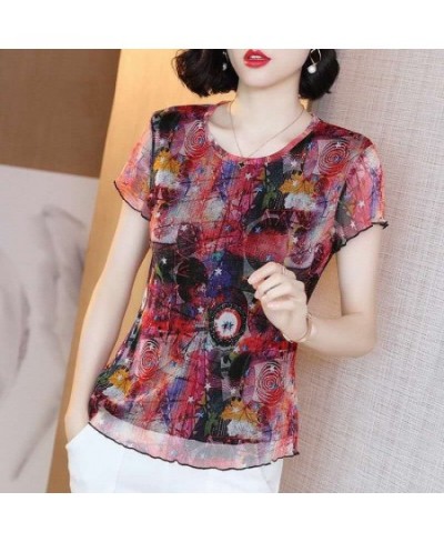 Vintage Printed Spliced Gauze Floral T-Shirt Women's Clothing 2023 Spring New Oversized Casual Pullovers Office Lady Tee Shir...