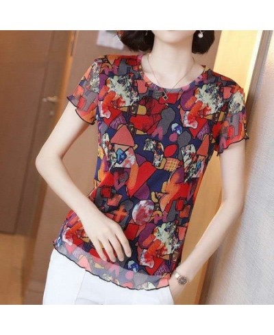 Vintage Printed Spliced Gauze Floral T-Shirt Women's Clothing 2023 Spring New Oversized Casual Pullovers Office Lady Tee Shir...