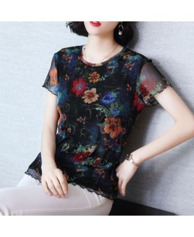 Vintage Printed Spliced Gauze Floral T-Shirt Women's Clothing 2023 Spring New Oversized Casual Pullovers Office Lady Tee Shir...