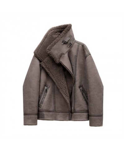 2023 Zipper for locomotive Autumn winter new women's thickened warm double-sided short jacket Women's brown coat $109.40 - Ja...