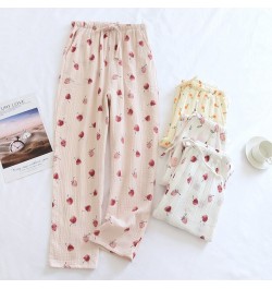 Cotton Gauze Pajamas Pants Printing Sleep Bottoms Spring Summer Lounge Wear Sleepwear Loose Comfortable Trousers $31.61 - Sle...