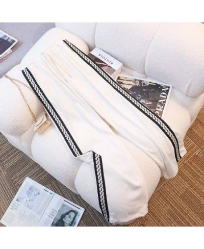 Fashion Female Elastic High Waist Chic Spliced Solid Color Trousers Summer Thin Casual Loose Straight Pants Women's Clothing ...