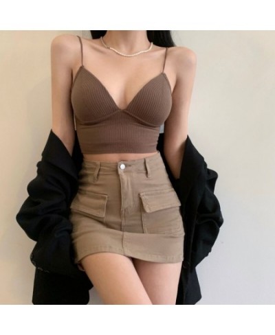 Camisole Slim Fit Sexy Stretch Push Up Bra Women Seamless Crop Top Underwear Camisole Thin Strap Striped Solid Bralette $15.8...