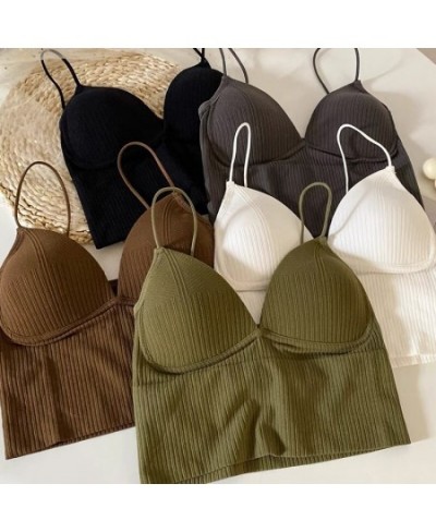 Camisole Slim Fit Sexy Stretch Push Up Bra Women Seamless Crop Top Underwear Camisole Thin Strap Striped Solid Bralette $15.8...