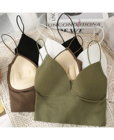 Camisole Slim Fit Sexy Stretch Push Up Bra Women Seamless Crop Top Underwear Camisole Thin Strap Striped Solid Bralette $15.8...