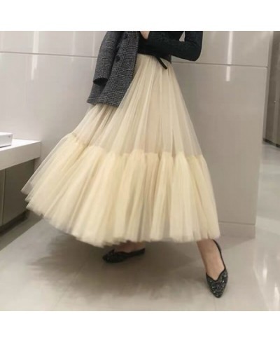 Tulle Skirts Women Pleated Mesh 3Layers Princess Tutu Skirts Sweet Bridesmaids Midi Elastic High Waist Skirt $67.40 - Skirts