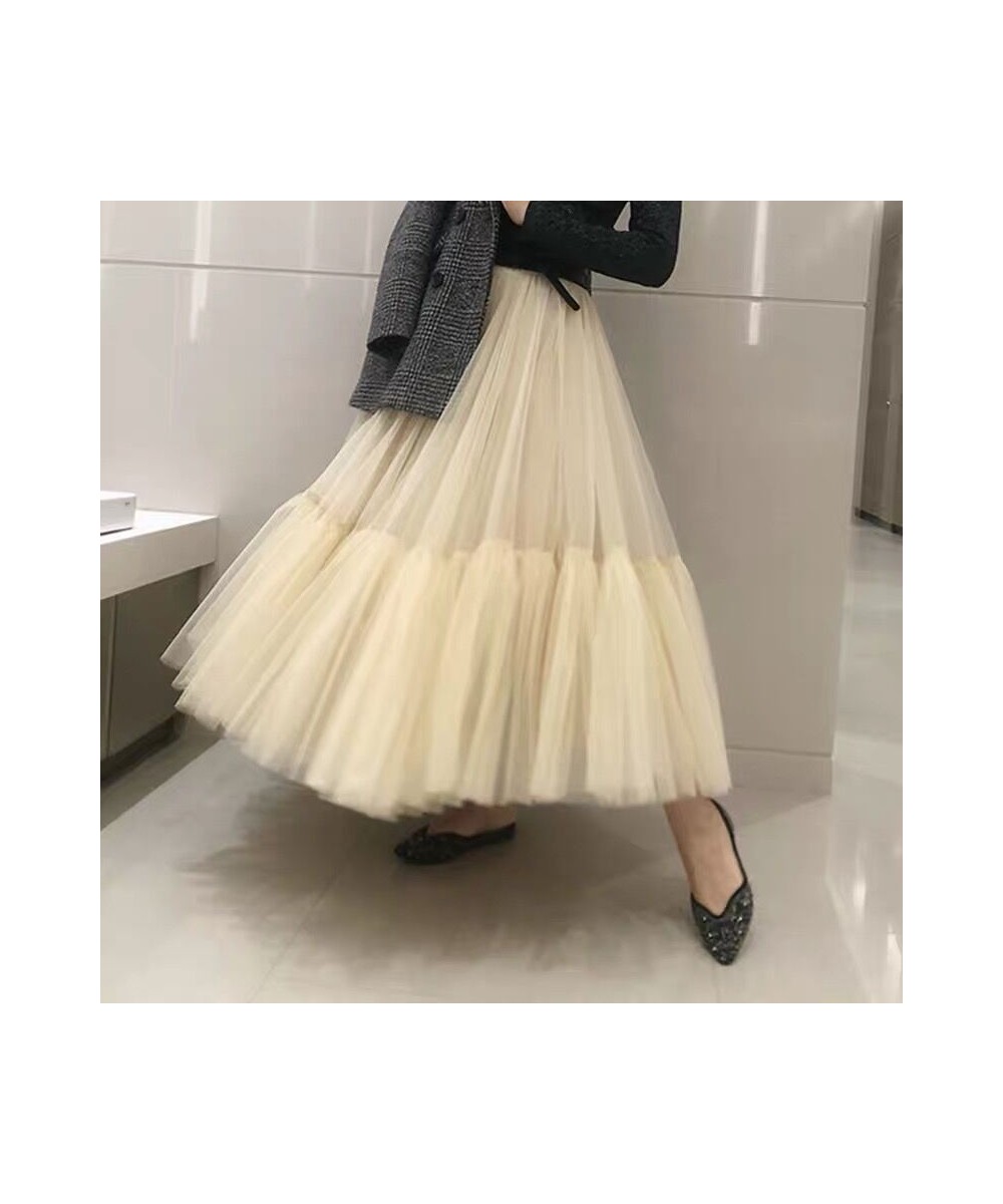 Tulle Skirts Women Pleated Mesh 3Layers Princess Tutu Skirts Sweet Bridesmaids Midi Elastic High Waist Skirt $67.40 - Skirts