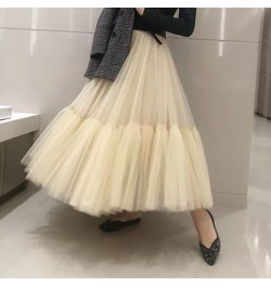 Tulle Skirts Women Pleated Mesh 3Layers Princess Tutu Skirts Sweet Bridesmaids Midi Elastic High Waist Skirt $67.40 - Skirts