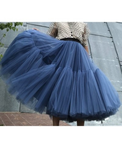 Tulle Skirts Women Pleated Mesh 3Layers Princess Tutu Skirts Sweet Bridesmaids Midi Elastic High Waist Skirt $67.40 - Skirts