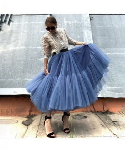 Tulle Skirts Women Pleated Mesh 3Layers Princess Tutu Skirts Sweet Bridesmaids Midi Elastic High Waist Skirt $67.40 - Skirts