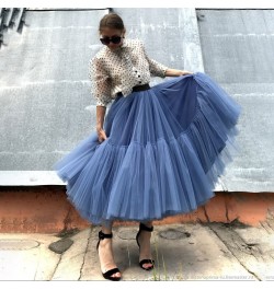 Tulle Skirts Women Pleated Mesh 3Layers Princess Tutu Skirts Sweet Bridesmaids Midi Elastic High Waist Skirt $67.40 - Skirts