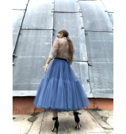 Tulle Skirts Women Pleated Mesh 3Layers Princess Tutu Skirts Sweet Bridesmaids Midi Elastic High Waist Skirt $67.40 - Skirts