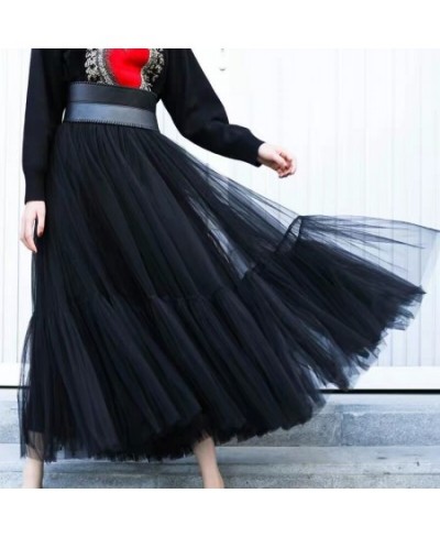 Tulle Skirts Women Pleated Mesh 3Layers Princess Tutu Skirts Sweet Bridesmaids Midi Elastic High Waist Skirt $67.40 - Skirts