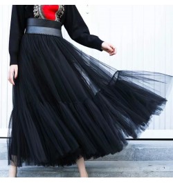 Tulle Skirts Women Pleated Mesh 3Layers Princess Tutu Skirts Sweet Bridesmaids Midi Elastic High Waist Skirt $67.40 - Skirts