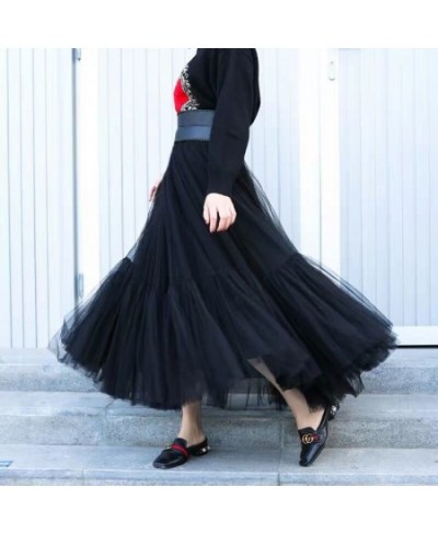 Tulle Skirts Women Pleated Mesh 3Layers Princess Tutu Skirts Sweet Bridesmaids Midi Elastic High Waist Skirt $67.40 - Skirts