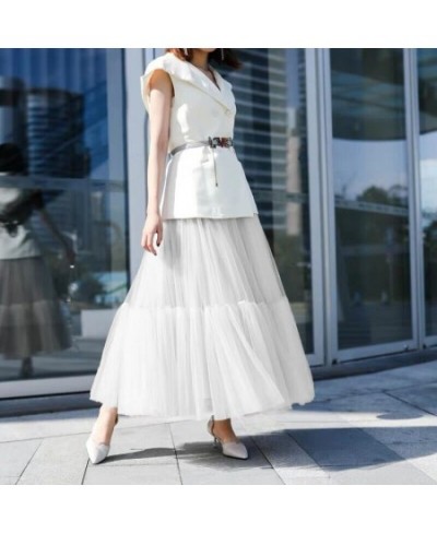 Tulle Skirts Women Pleated Mesh 3Layers Princess Tutu Skirts Sweet Bridesmaids Midi Elastic High Waist Skirt $67.40 - Skirts