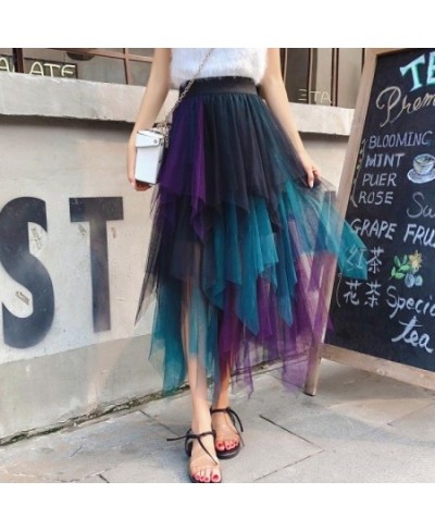 Gradient Color Irregular Tulle Skirt Spring and Summer High Waist Bubble Skirt Long Woman Skirts Mujer Faldas Saias Mulher $2...