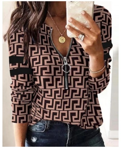 2022 Autumn New Women's Tops Fashion Printing Zipper Long-sleeved Casual Temperament Commuter Elegant Women's Tops $40.64 - W...