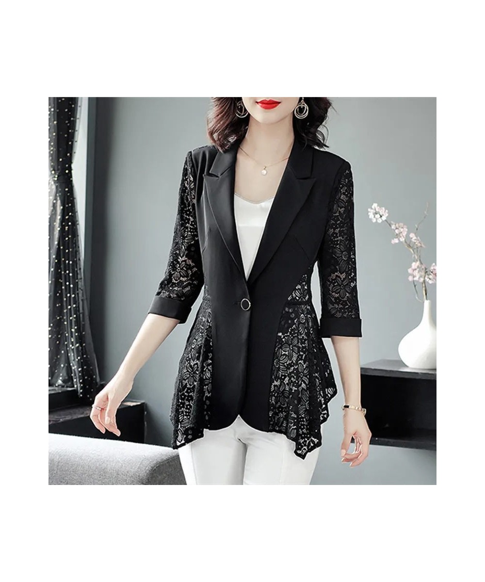 Fashion Printed Spliced Button Irregular Blazer Women Clothing 2022 Autumn Casual Tops Loose Three Quarter Office Lady Suits ...