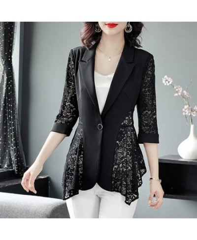 Fashion Printed Spliced Button Irregular Blazer Women Clothing 2022 Autumn Casual Tops Loose Three Quarter Office Lady Suits ...