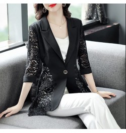 Fashion Printed Spliced Button Irregular Blazer Women Clothing 2022 Autumn Casual Tops Loose Three Quarter Office Lady Suits ...