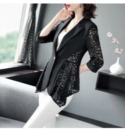 Fashion Printed Spliced Button Irregular Blazer Women Clothing 2022 Autumn Casual Tops Loose Three Quarter Office Lady Suits ...