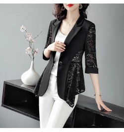 Fashion Printed Spliced Button Irregular Blazer Women Clothing 2022 Autumn Casual Tops Loose Three Quarter Office Lady Suits ...