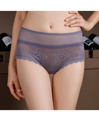 Sexy Mesh Lace High Waist Thin Women's Underwear Female Transparent Breathable Elasticity Elegant Exquisite Flowers Panties $...